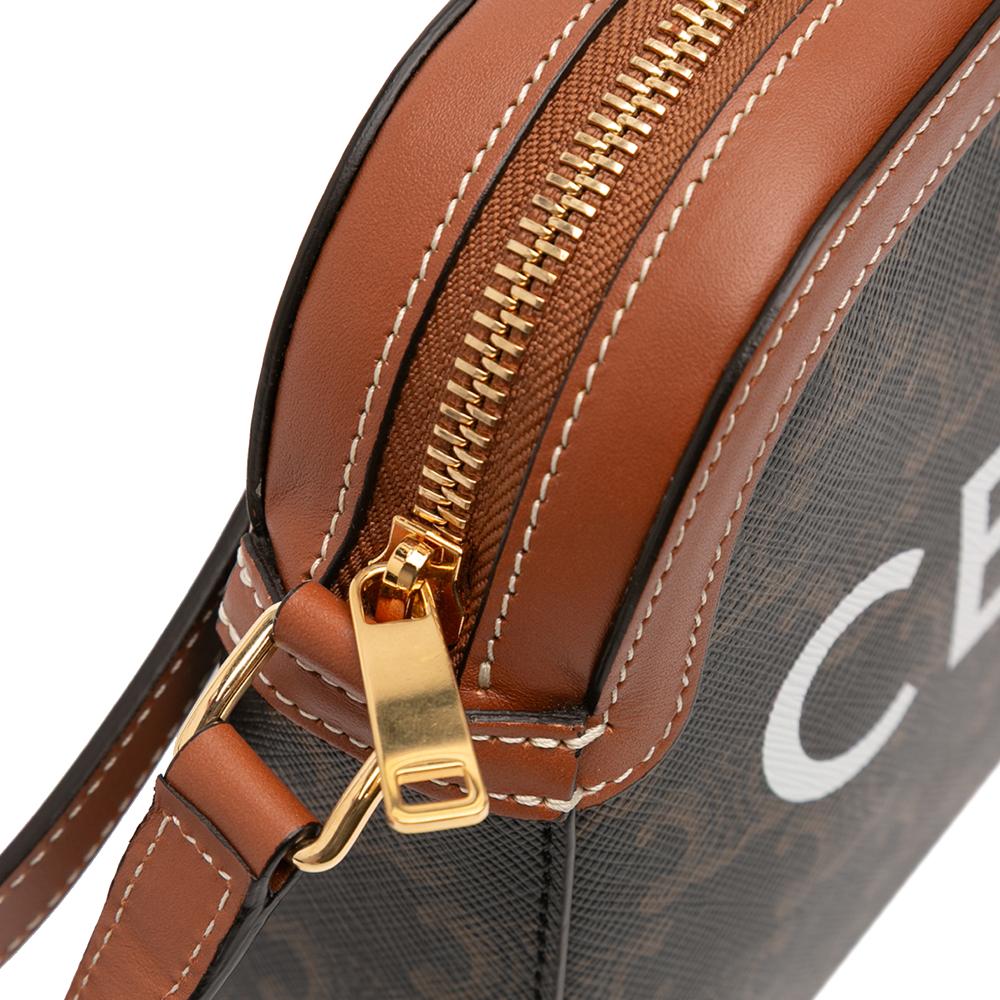 Celine AB Celine Brown Coated Canvas Fabric Small Triomphe Logo Camera Bag Italy
