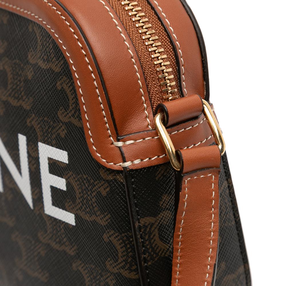 Celine AB Celine Brown Coated Canvas Fabric Small Triomphe Logo Camera Bag Italy