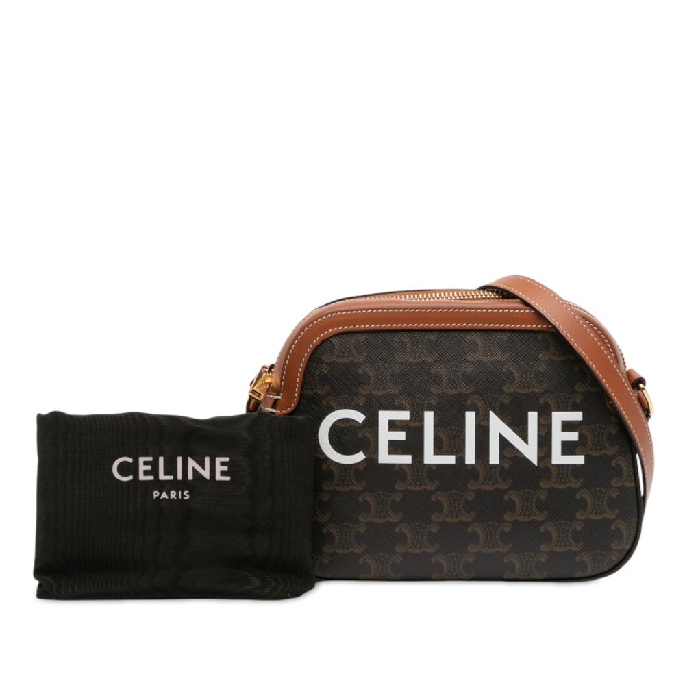 Celine AB Celine Brown Coated Canvas Fabric Small Triomphe Logo Camera Bag Italy