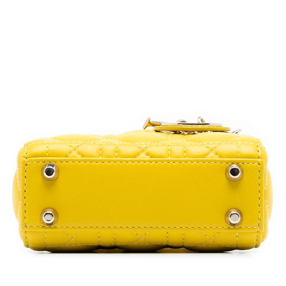 Christian Dior AB Dior Yellow Neon Yellow Lambskin Leather Leather Micro Lambskin Cannage Lady Dior Italy