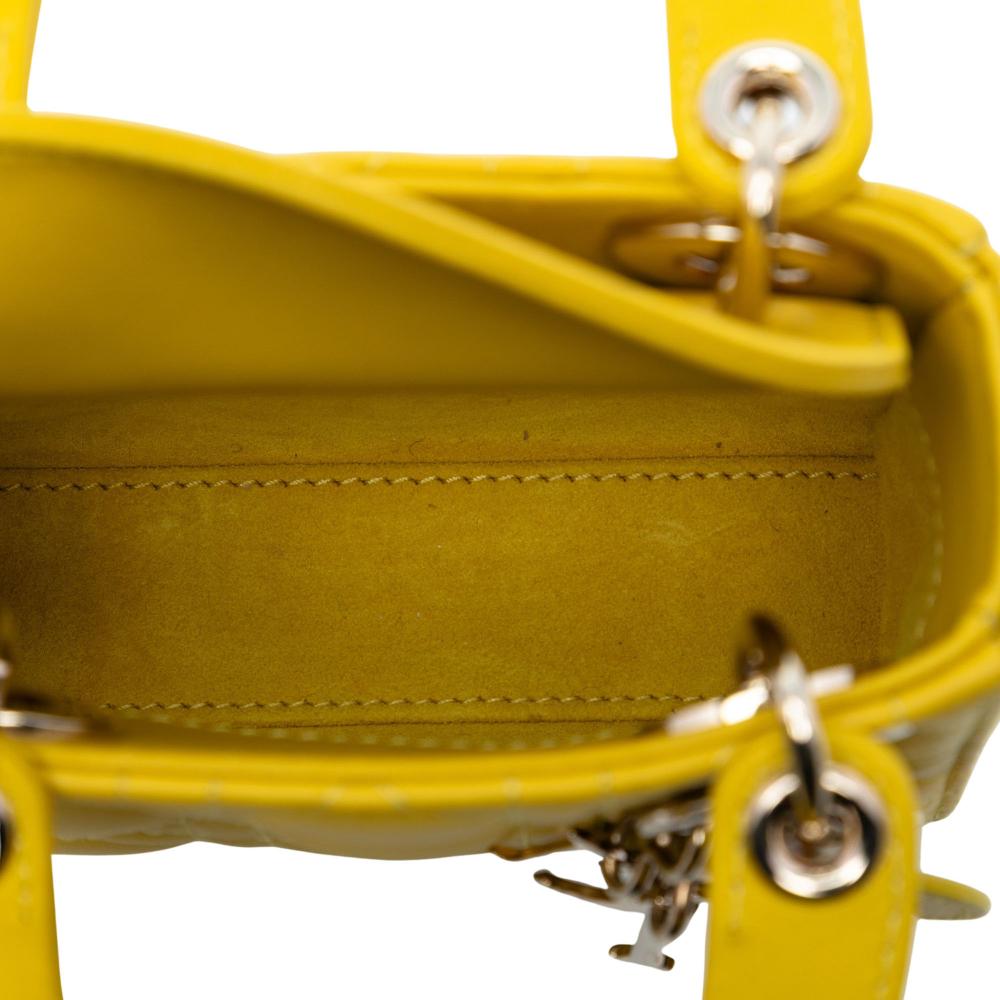 Christian Dior AB Dior Yellow Neon Yellow Lambskin Leather Leather Micro Lambskin Cannage Lady Dior Italy