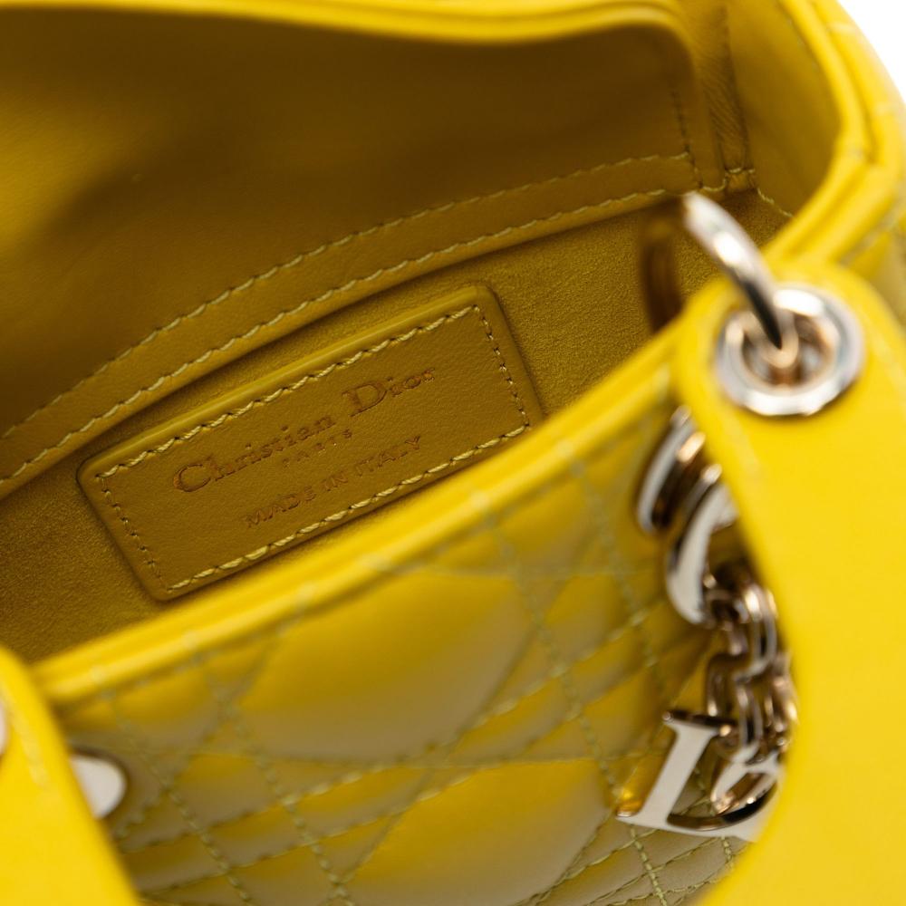 Christian Dior AB Dior Yellow Neon Yellow Lambskin Leather Leather Micro Lambskin Cannage Lady Dior Italy