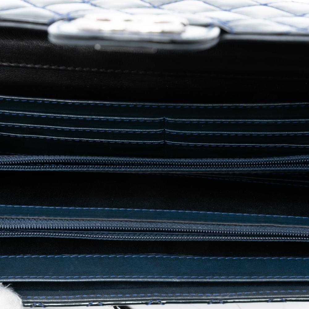 Chanel B Chanel Blue Navy Patent Leather Leather CC Quilted Patent East West Wallet On Chain Italy