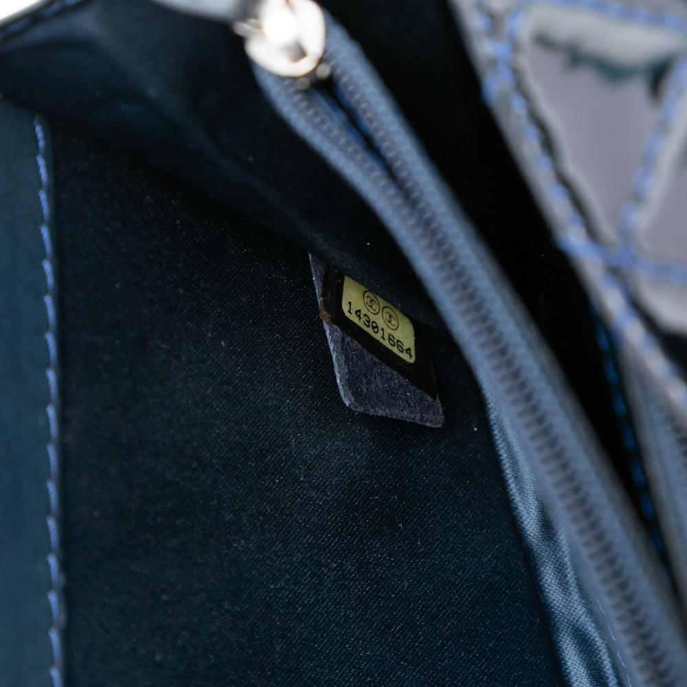 Chanel B Chanel Blue Navy Patent Leather Leather CC Quilted Patent East West Wallet On Chain Italy
