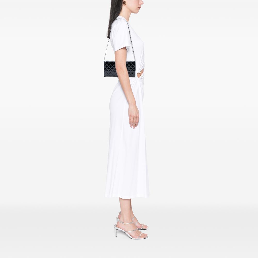 Chanel B Chanel Blue Navy Patent Leather Leather CC Quilted Patent East West Wallet On Chain Italy