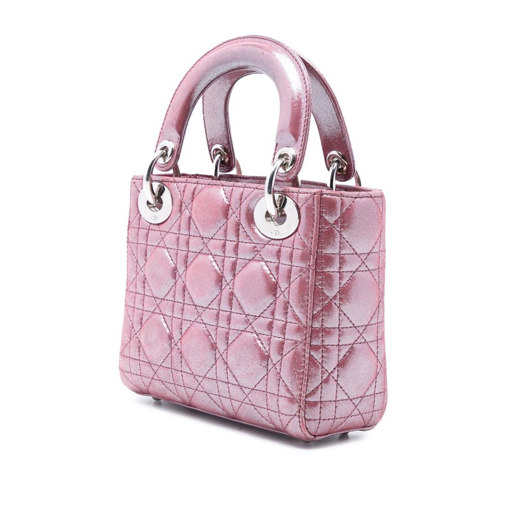 Christian Dior AB Dior Pink Lambskin Leather Leather Mini Iridescent Lambskin Cannage Lady Dior Italy