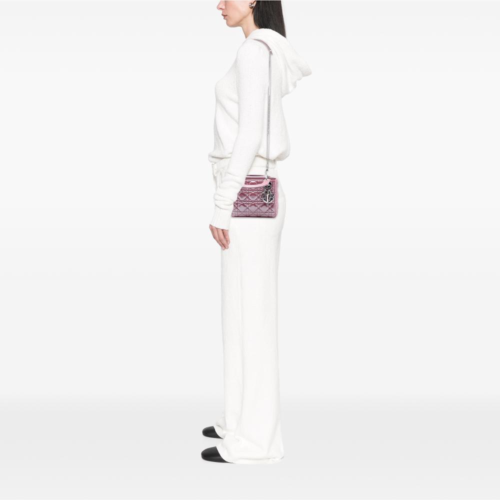 Christian Dior AB Dior Pink Lambskin Leather Leather Mini Iridescent Lambskin Cannage Lady Dior Italy