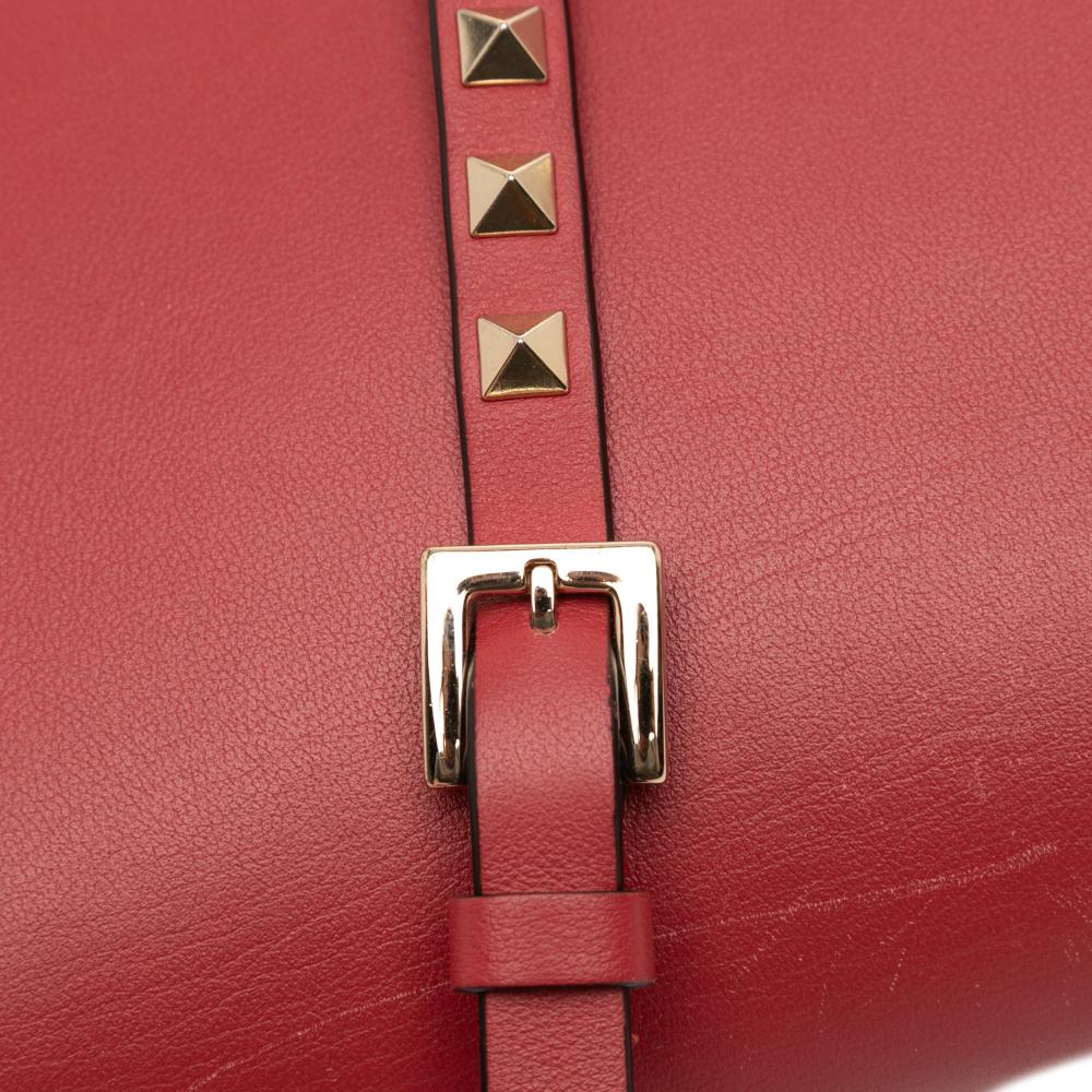 Valentino B Valentino Red Calf Leather Small Rockstud Flap Crossbody Italy