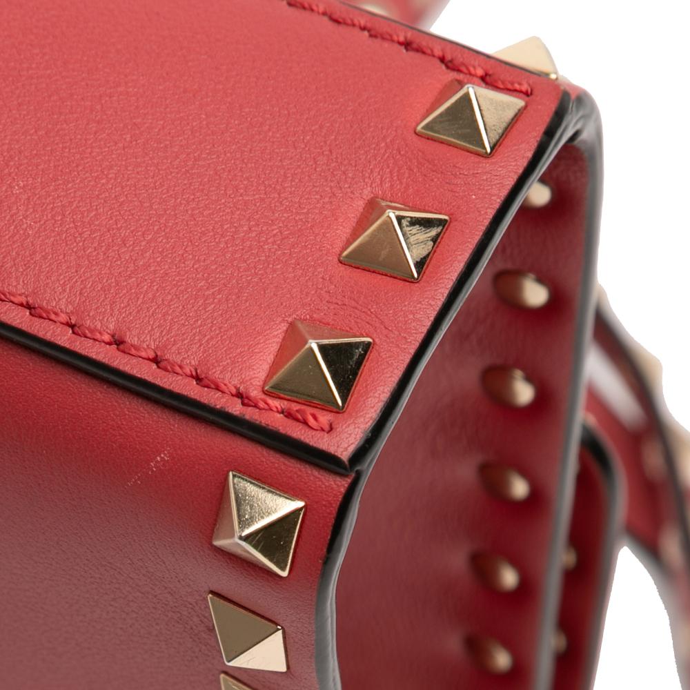 Valentino B Valentino Red Calf Leather Small Rockstud Flap Crossbody Italy
