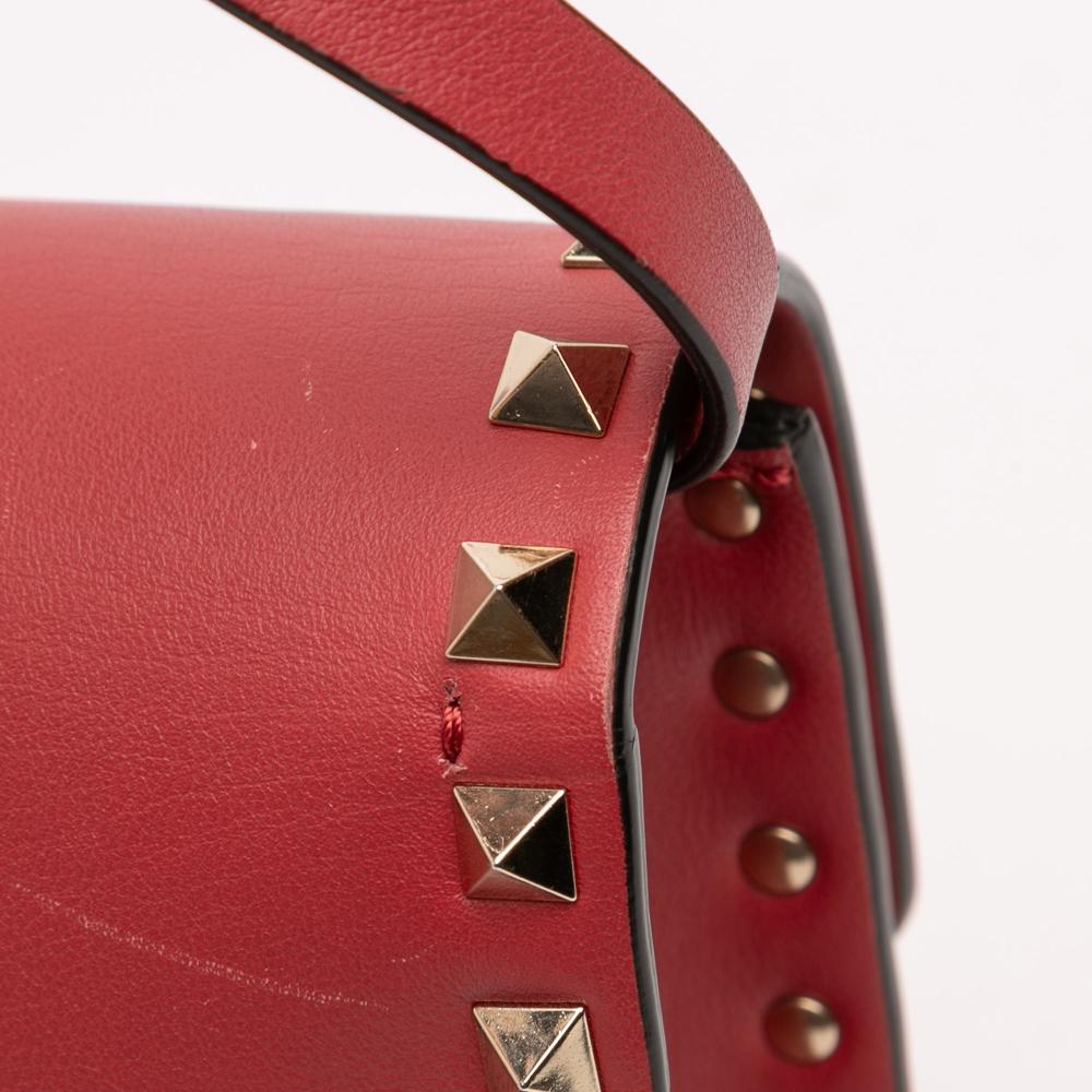 Valentino B Valentino Red Calf Leather Small Rockstud Flap Crossbody Italy