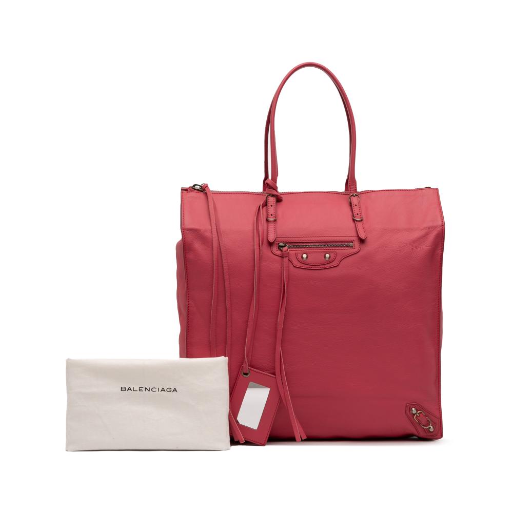 Balenciaga AB Balenciaga Pink Strawberry Calf Leather Papier Ledger Tote Italy