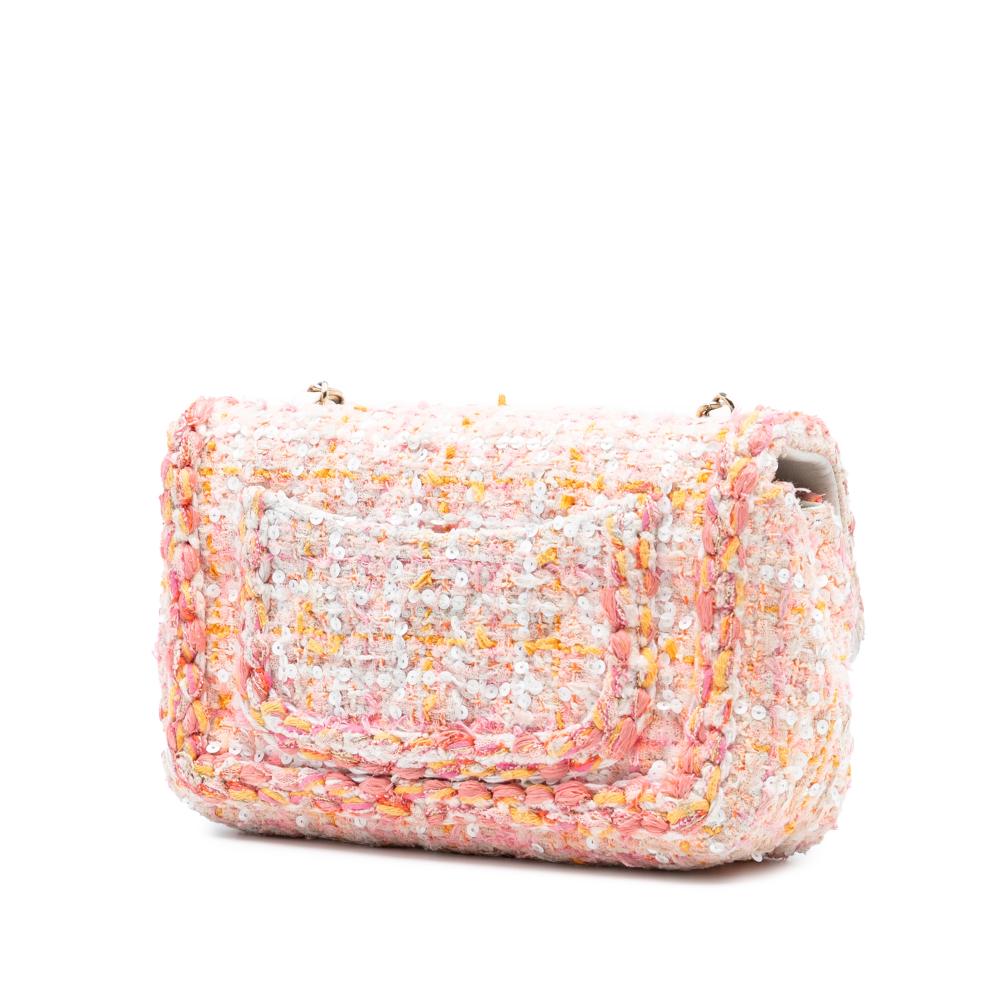 Chanel AB Chanel Orange Peach Tweed Fabric Mini Rectangular Classic Sequin Braided Single Flap France