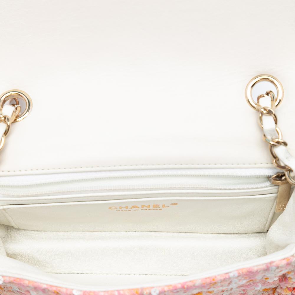 Chanel AB Chanel Orange Peach Tweed Fabric Mini Rectangular Classic Sequin Braided Single Flap France