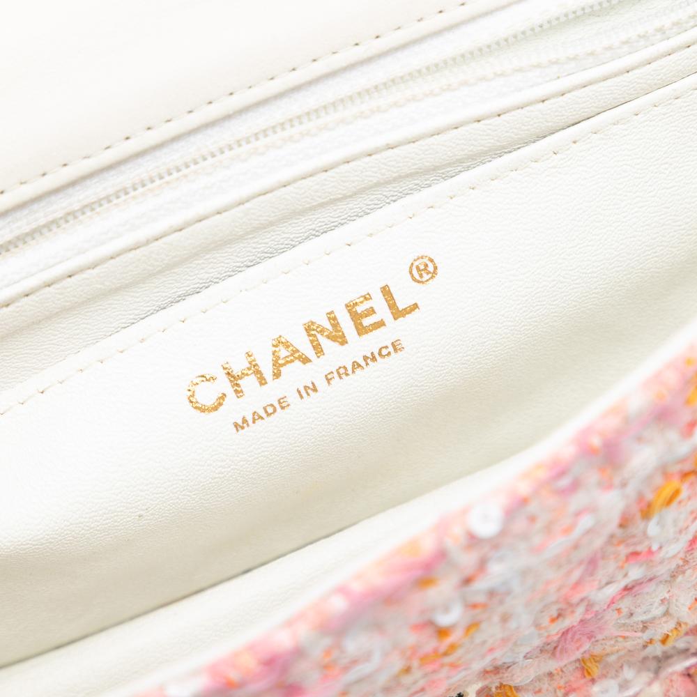 Chanel AB Chanel Orange Peach Tweed Fabric Mini Rectangular Classic Sequin Braided Single Flap France