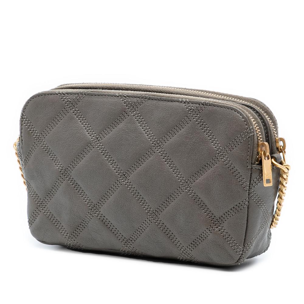 Saint Laurent B Saint Laurent Gray Lambskin Leather Leather Mini Quilted Lambskin Becky Double Zip Crossbody Italy