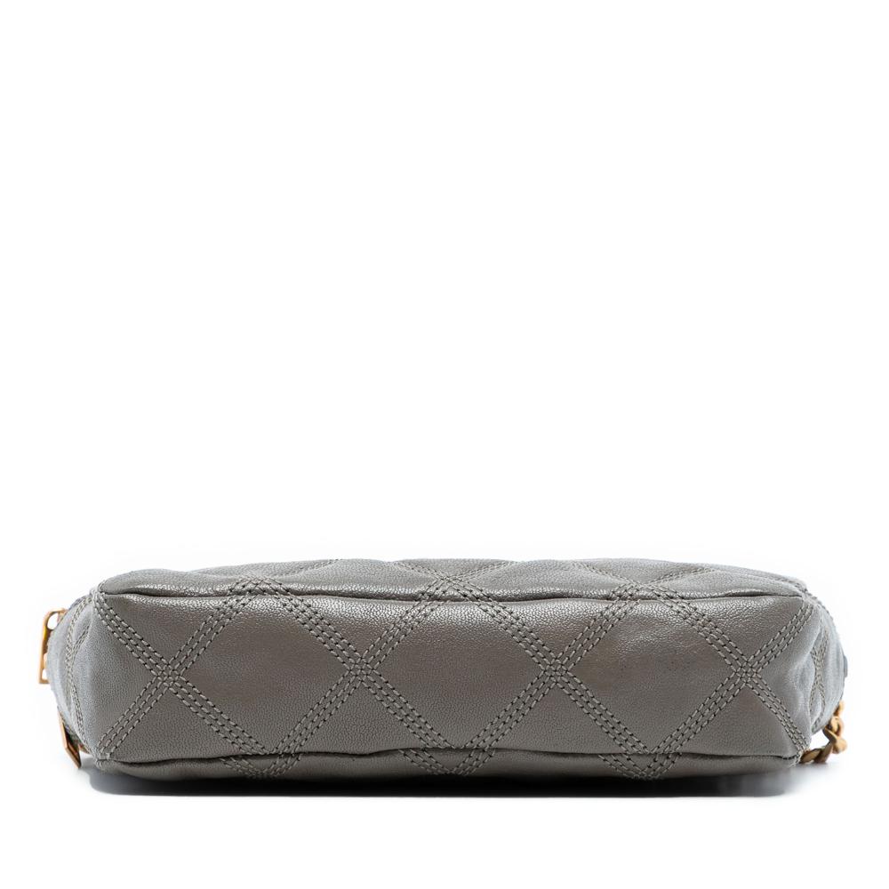 Saint Laurent B Saint Laurent Gray Lambskin Leather Leather Mini Quilted Lambskin Becky Double Zip Crossbody Italy