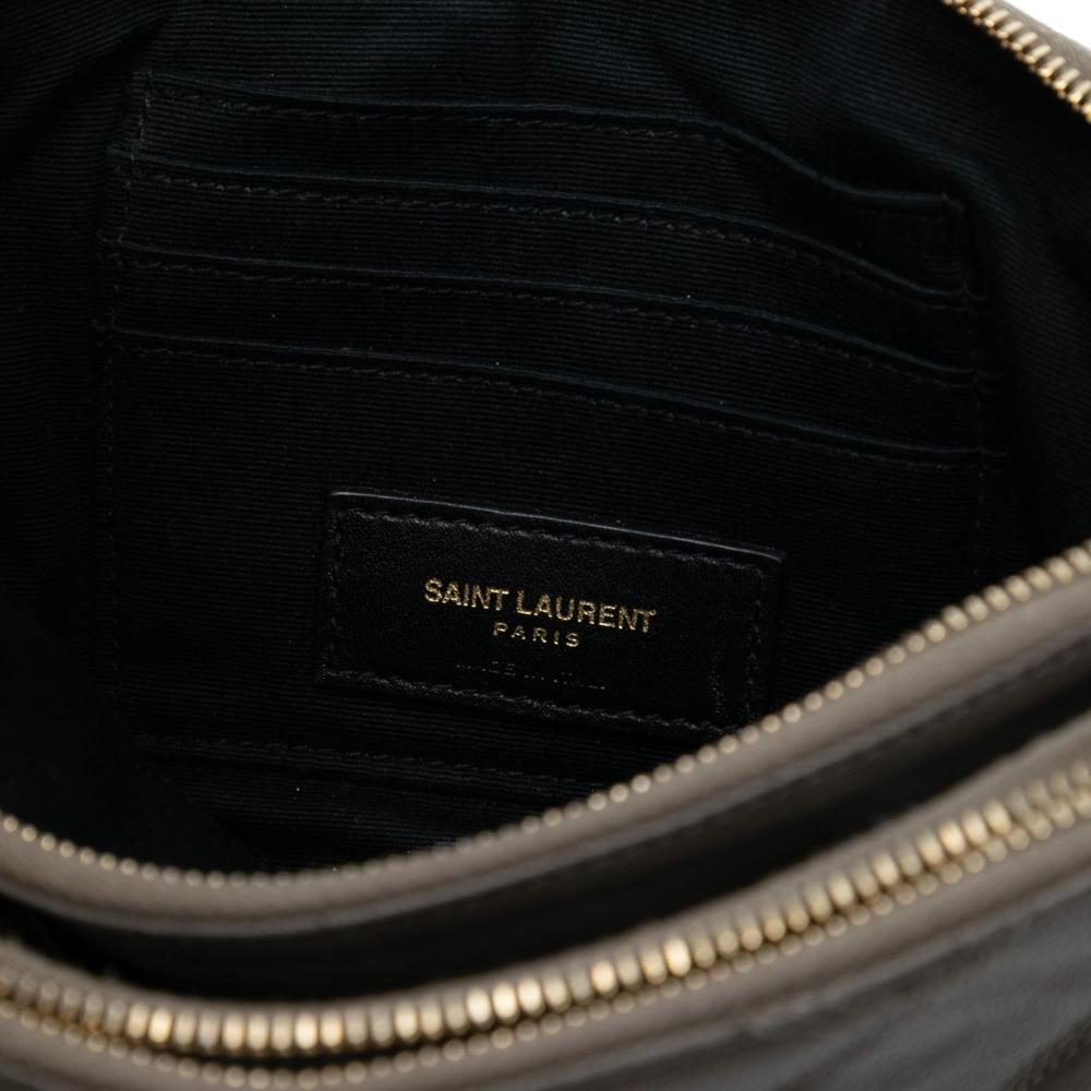 Saint Laurent B Saint Laurent Gray Lambskin Leather Leather Mini Quilted Lambskin Becky Double Zip Crossbody Italy