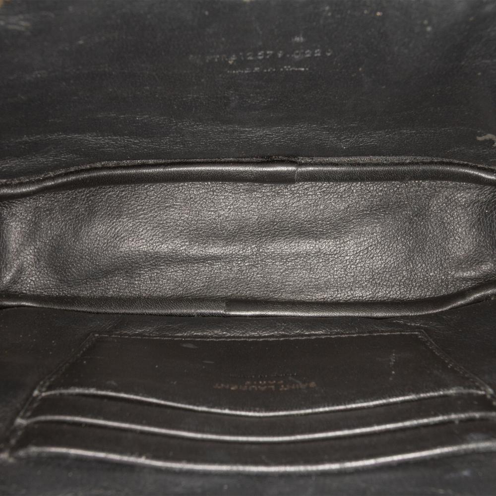 Saint Laurent B Saint Laurent Black Calf Leather Mini Grain de Poudre Monogram Monochrome Lou Camera Bag Italy