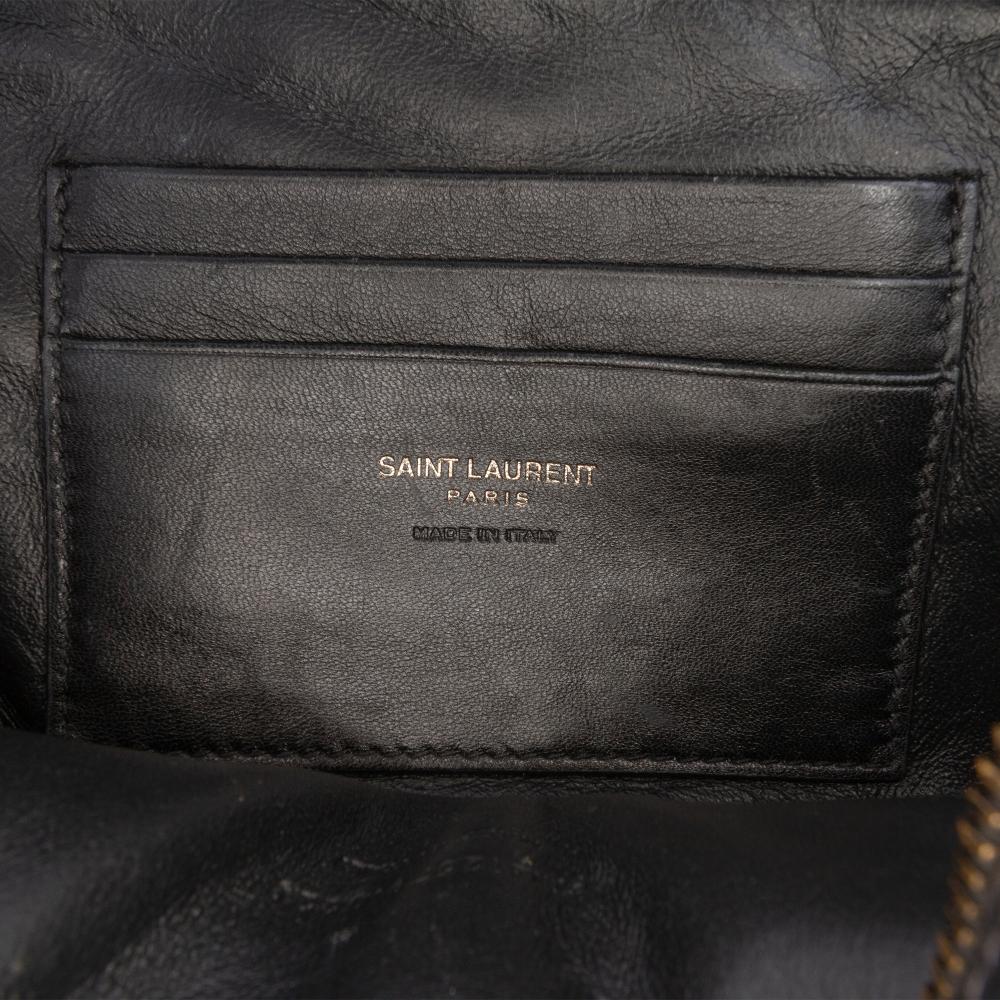 Saint Laurent B Saint Laurent Black Calf Leather Mini Grain de Poudre Monogram Monochrome Lou Camera Bag Italy