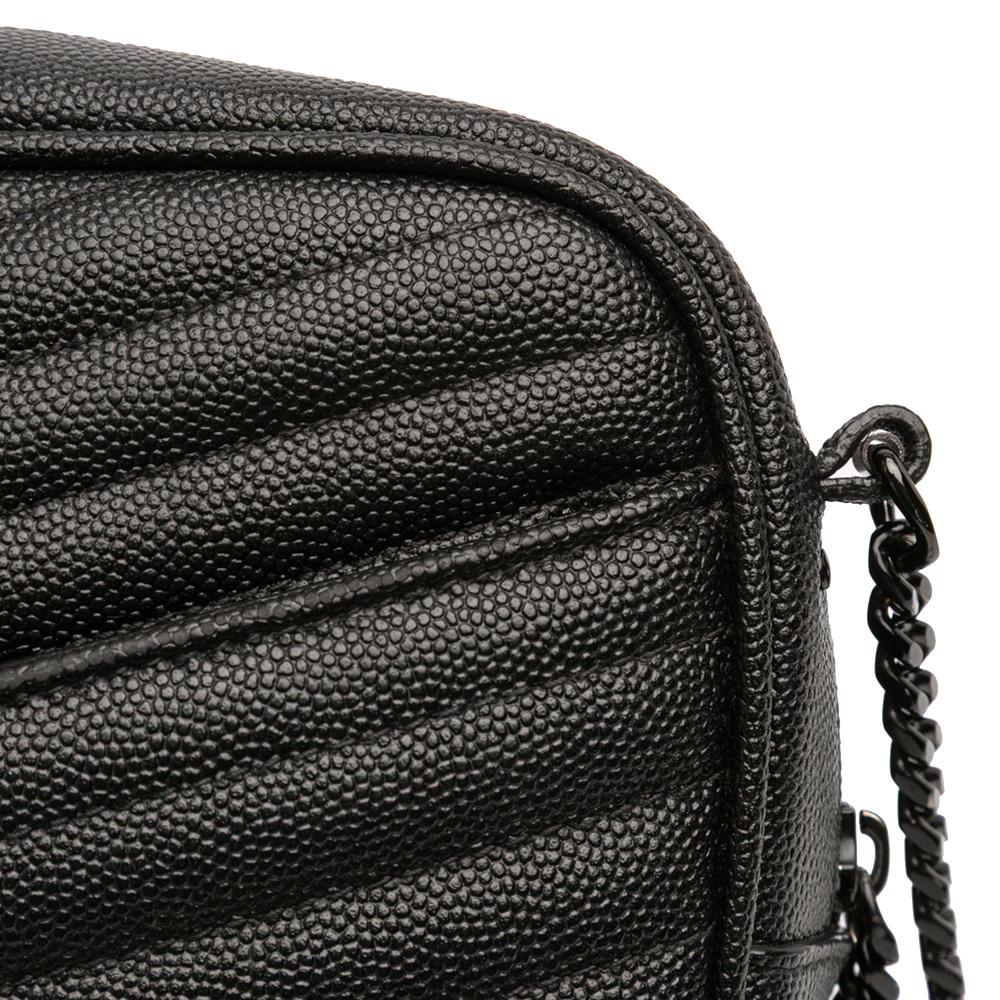 Saint Laurent B Saint Laurent Black Calf Leather Mini Grain de Poudre Monogram Monochrome Lou Camera Bag Italy