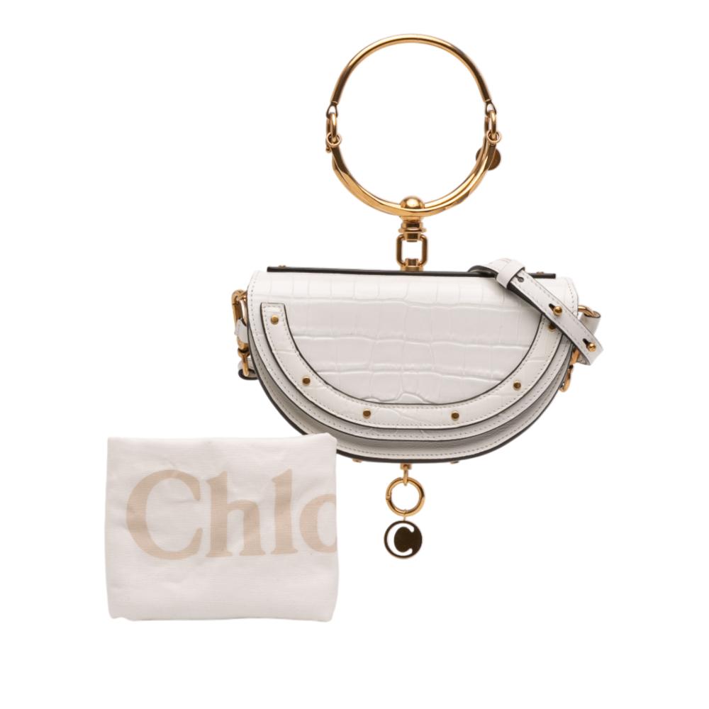 Chloé AB Chloé White Calf Leather Mini Croc Embossed skin Nile Bracelet Satchel Spain