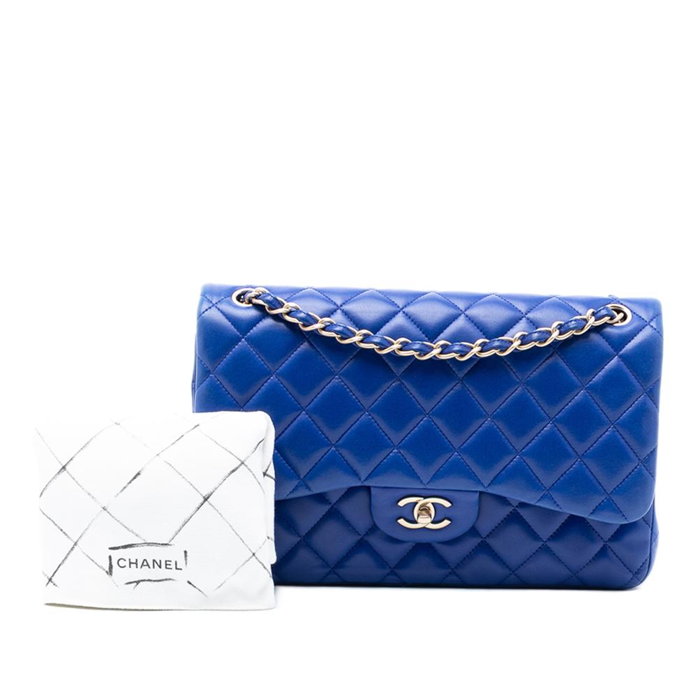 Chanel AB Chanel Blue Lambskin Leather Leather Jumbo Classic Lambskin Double Flap France