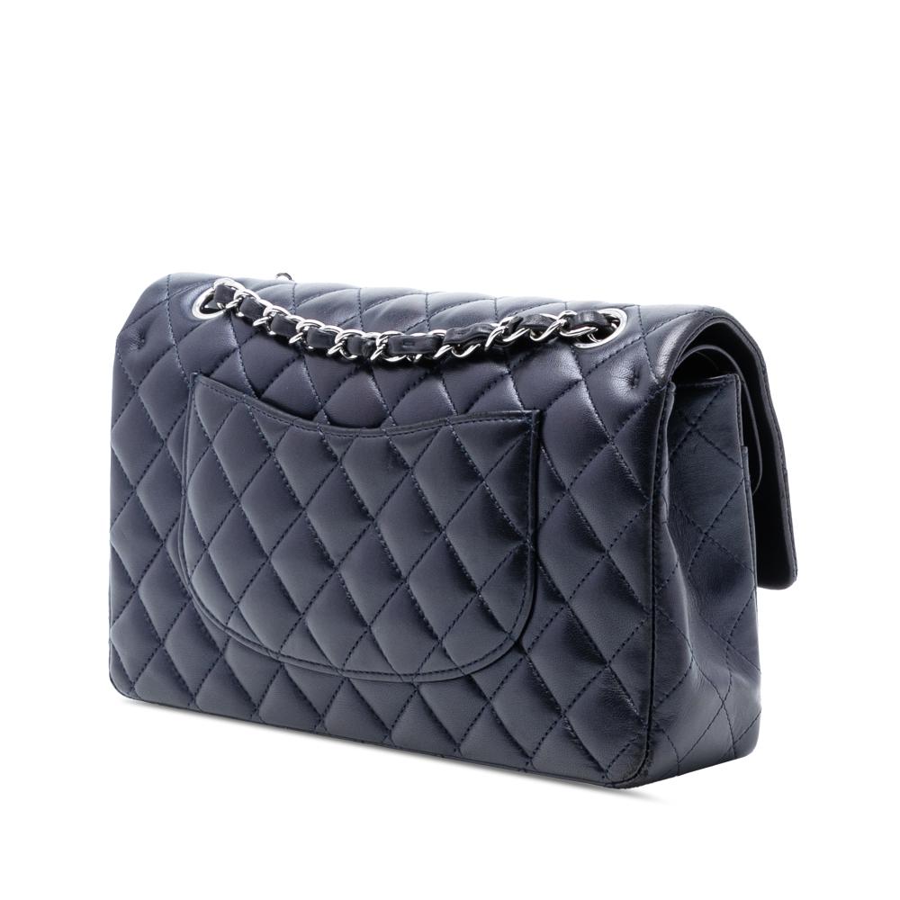 Chanel B Chanel Blue Navy Lambskin Leather Leather Medium Classic Lambskin Double Flap France