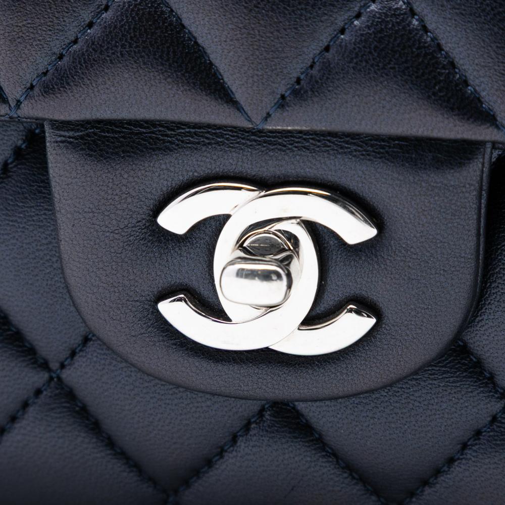 Chanel B Chanel Blue Navy Lambskin Leather Leather Medium Classic Lambskin Double Flap France