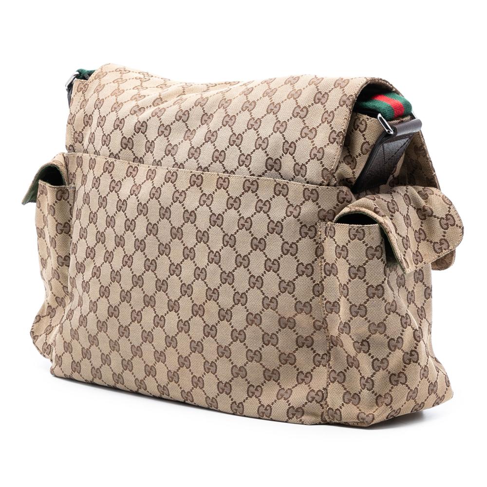 Gucci AB Gucci Brown Beige Canvas Fabric GG Web Flap Diaper Bag Italy