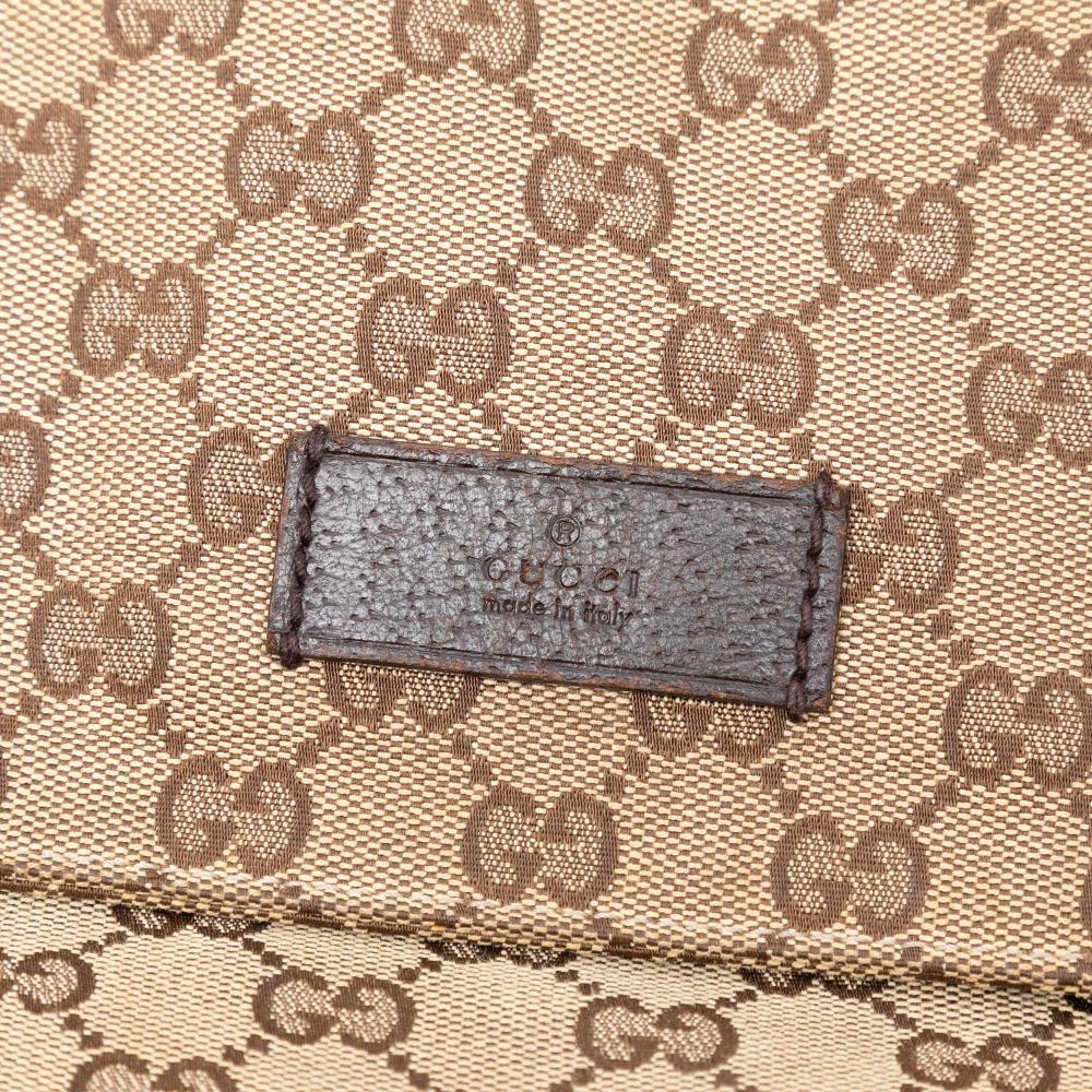 Gucci AB Gucci Brown Beige Canvas Fabric GG Web Flap Diaper Bag Italy