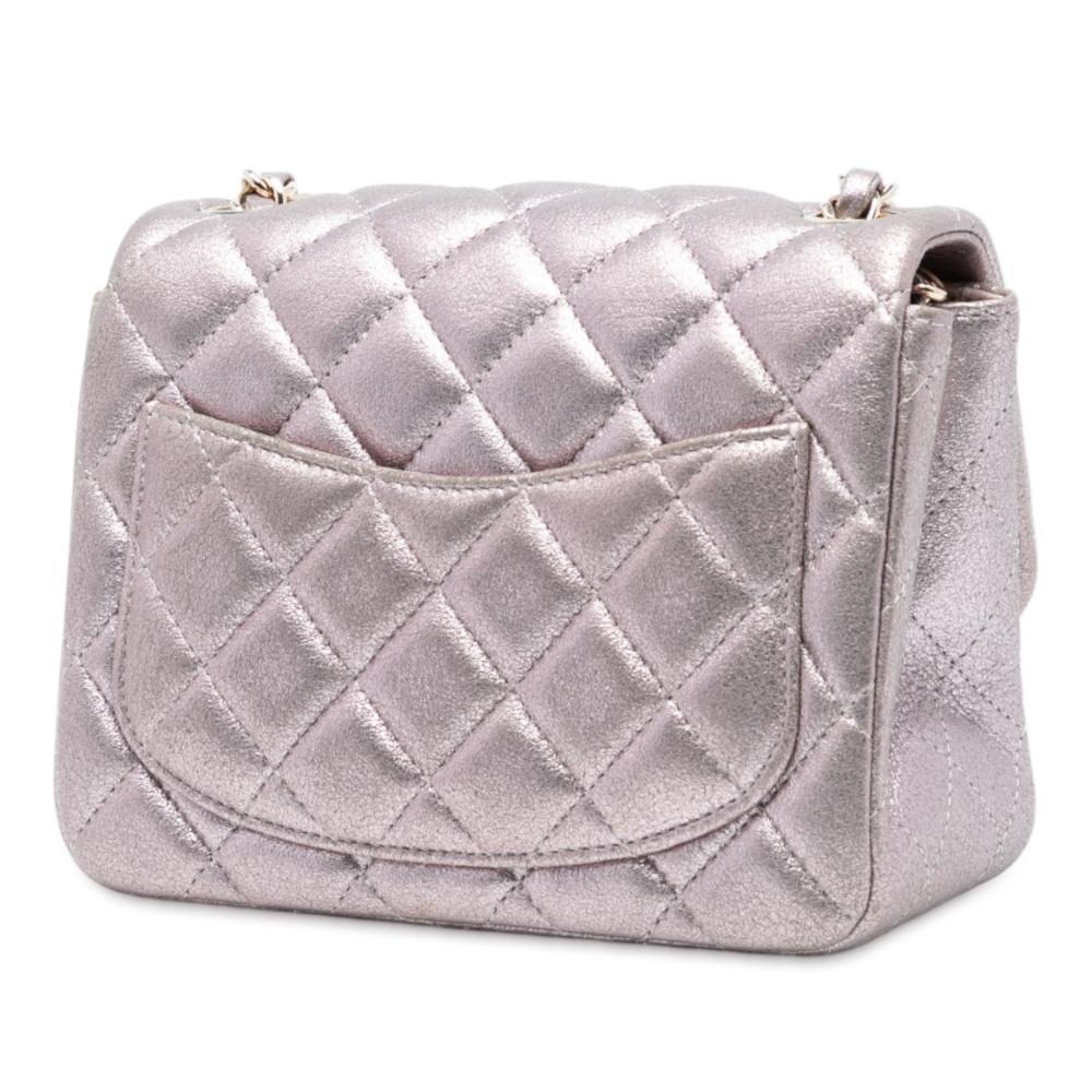 Chanel B Chanel Pink Rose Gold Calf Leather Mini Square Classic Iridescent skin Single Flap Italy