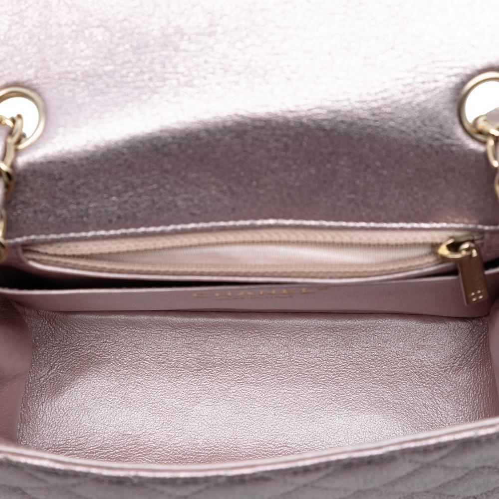 Chanel B Chanel Pink Rose Gold Calf Leather Mini Square Classic Iridescent skin Single Flap Italy