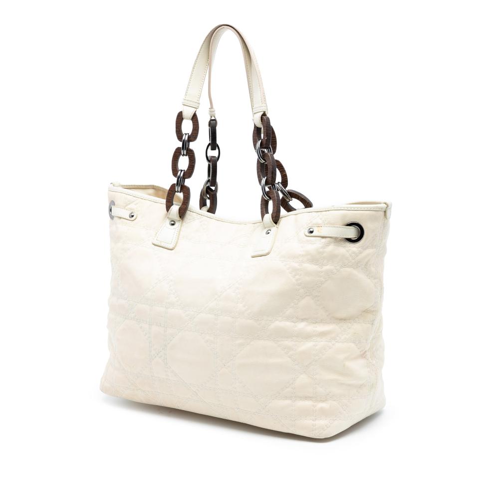 Christian Dior B Dior White Coated Canvas Fabric Medium Cannage Panarea Tote Italy