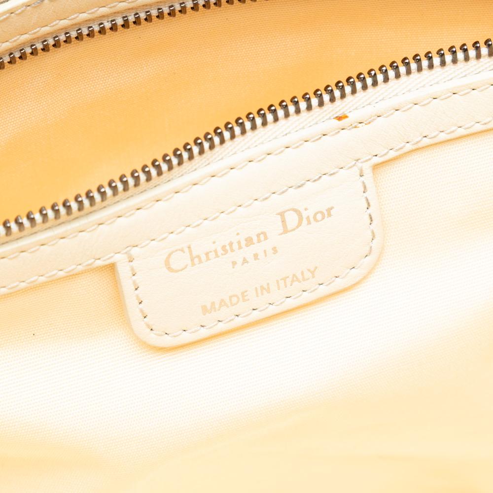 Christian Dior B Dior White Coated Canvas Fabric Medium Cannage Panarea Tote Italy