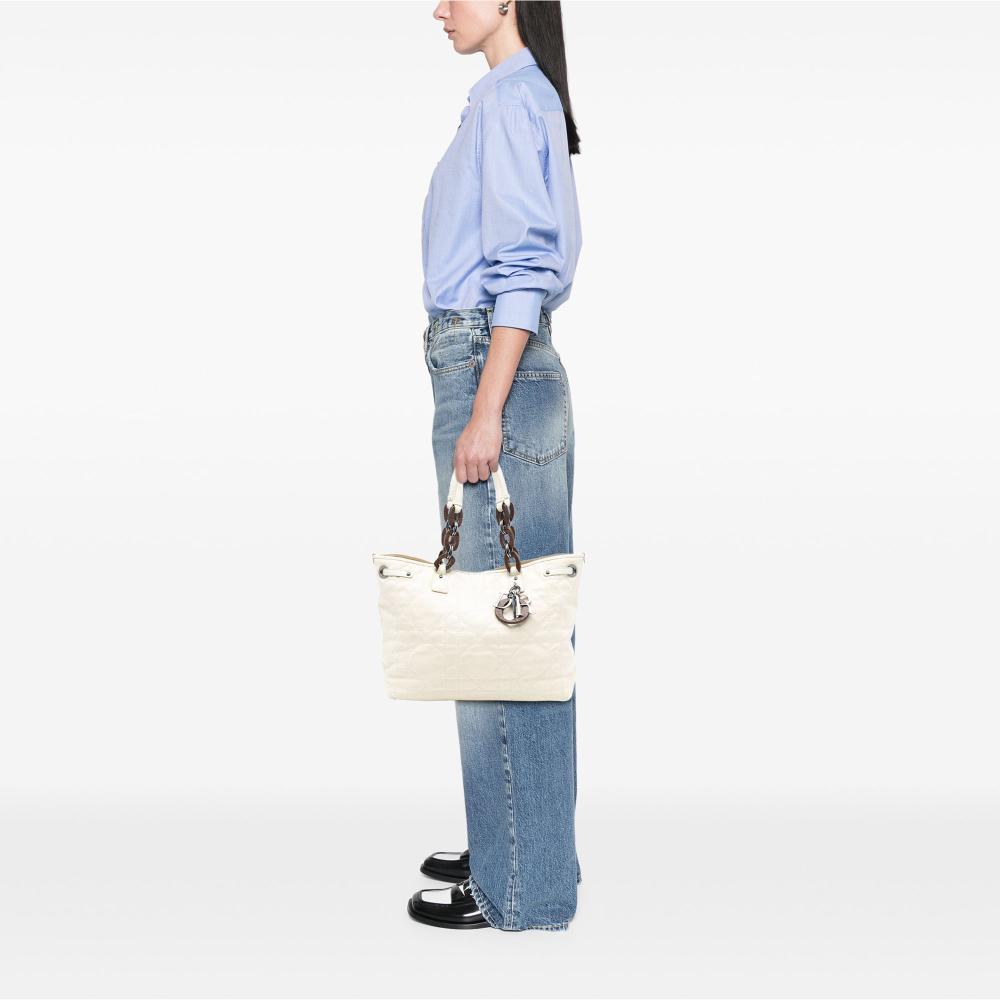 Christian Dior B Dior White Coated Canvas Fabric Medium Cannage Panarea Tote Italy