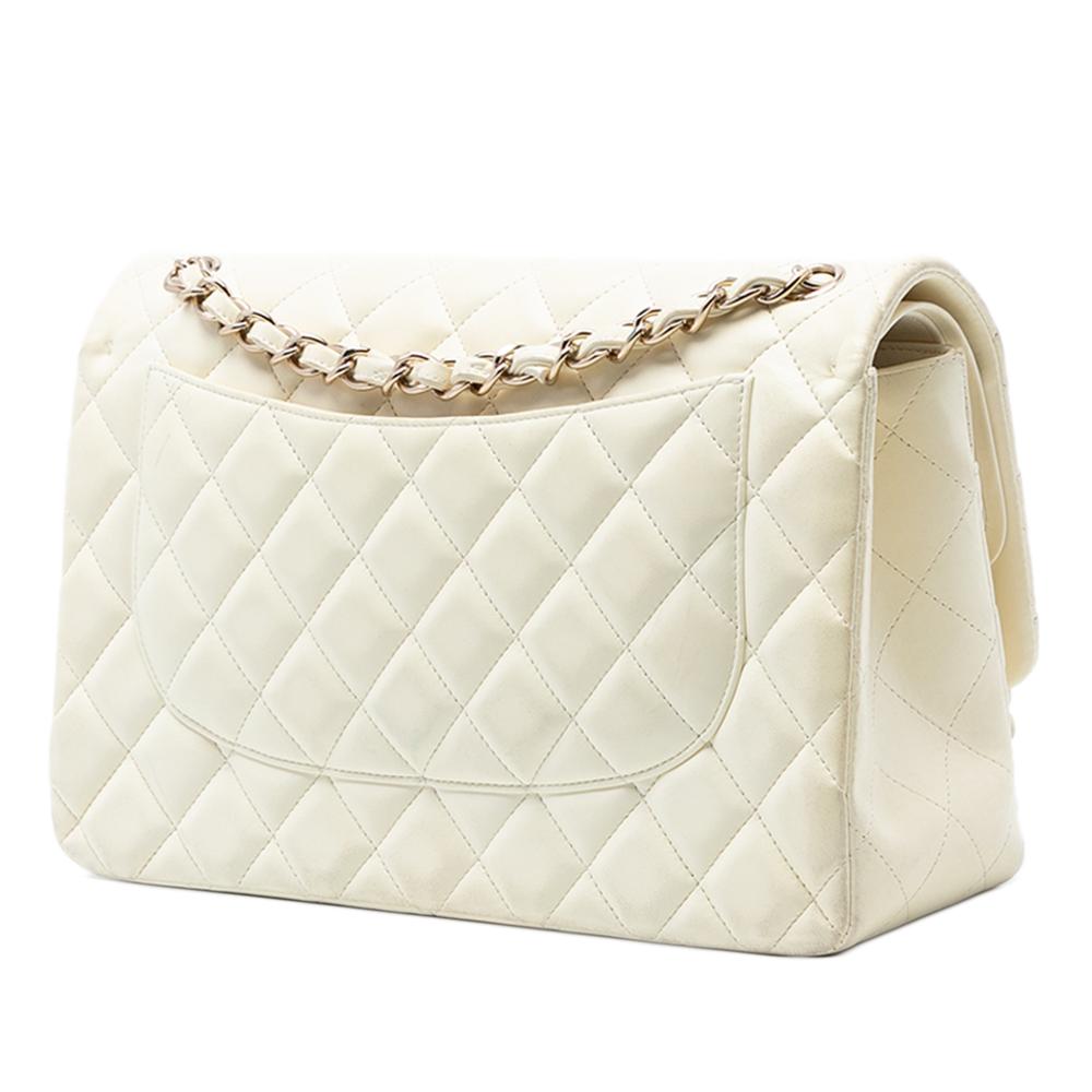 Chanel B Chanel White Ivory Lambskin Leather Leather Jumbo Classic Lambskin Double Flap France