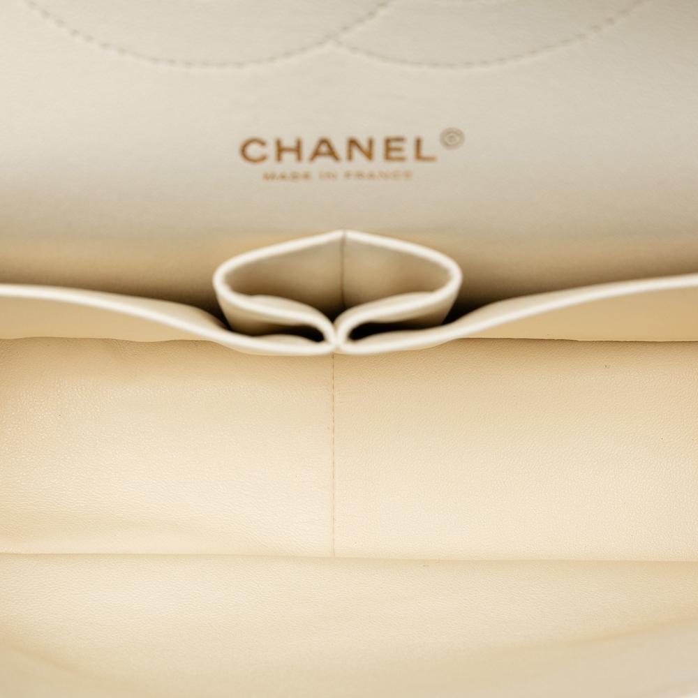 Chanel B Chanel White Ivory Lambskin Leather Leather Jumbo Classic Lambskin Double Flap France
