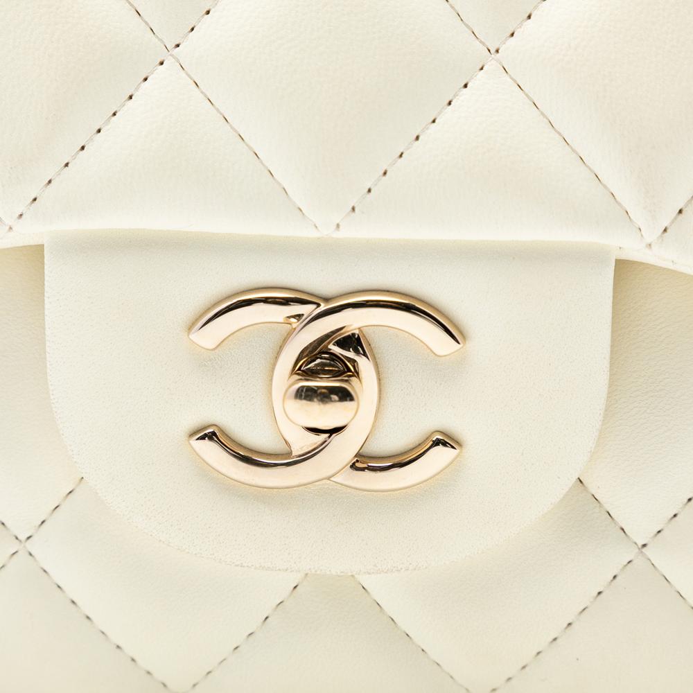 Chanel B Chanel White Ivory Lambskin Leather Leather Jumbo Classic Lambskin Double Flap France