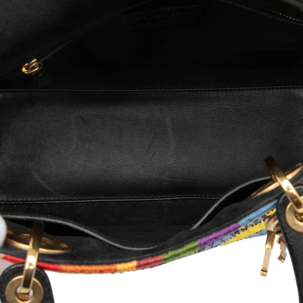 Christian Dior B Dior Brown Beige Canvas Fabric Medium Beaded and Embroidered Tarot Judgment Lady Dior Italy