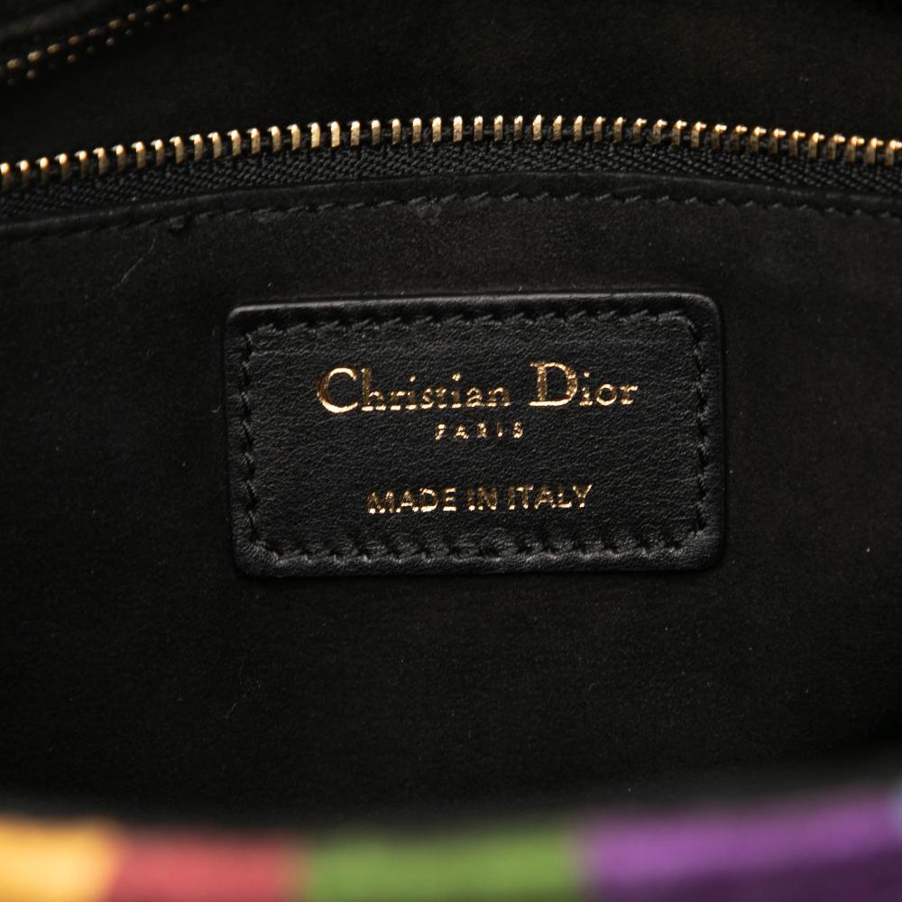 Christian Dior B Dior Brown Beige Canvas Fabric Medium Beaded and Embroidered Tarot Judgment Lady Dior Italy