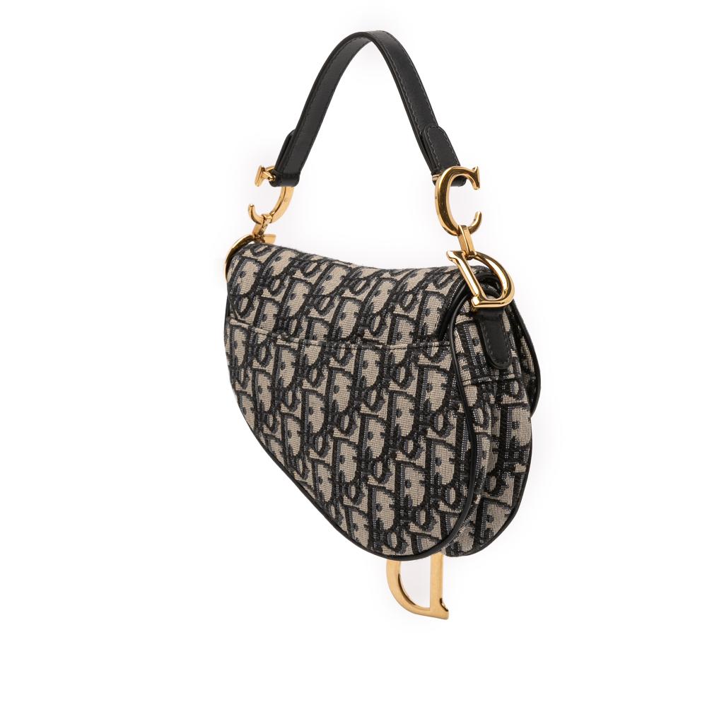 Christian Dior B Dior Blue Navy Canvas Fabric Mini Oblique Saddle Bag Italy