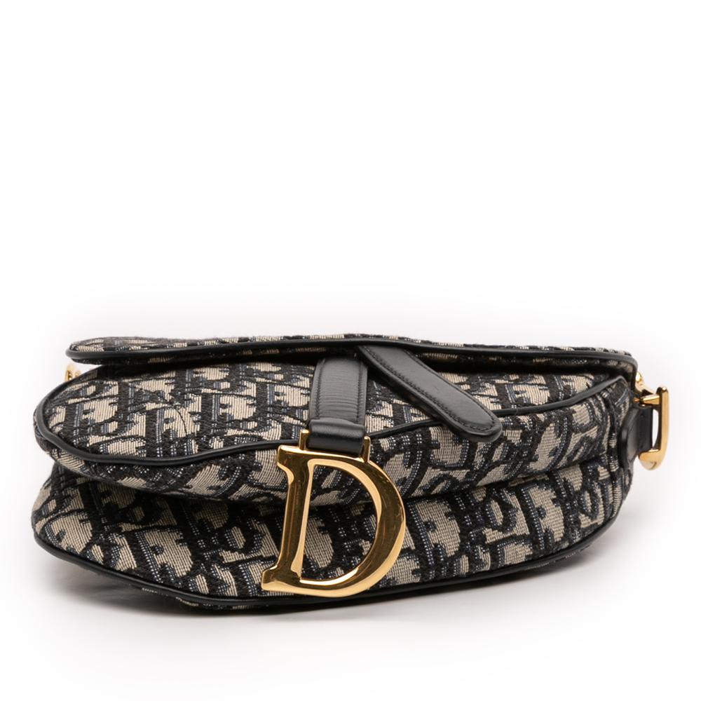 Christian Dior B Dior Blue Navy Canvas Fabric Mini Oblique Saddle Bag Italy