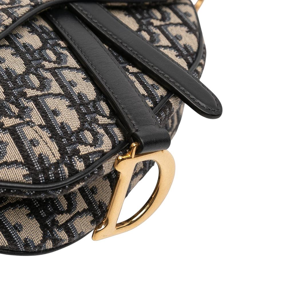 Christian Dior B Dior Blue Navy Canvas Fabric Mini Oblique Saddle Bag Italy
