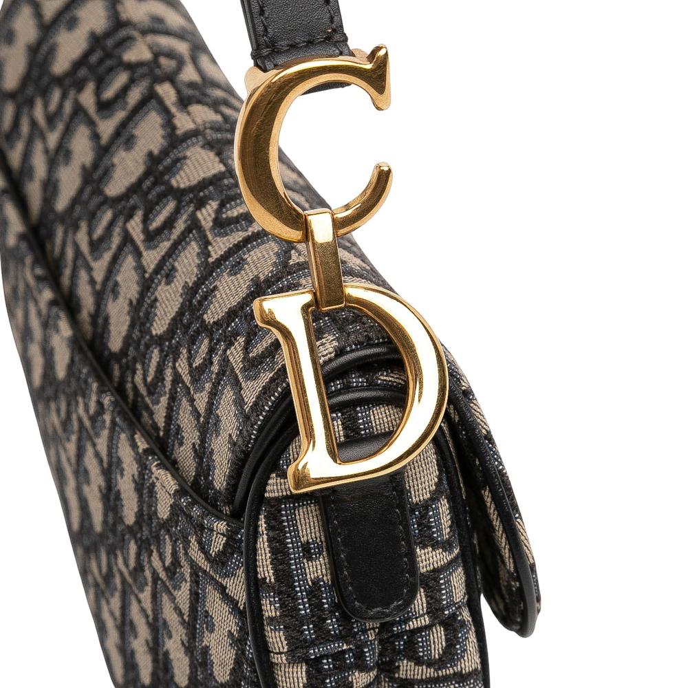 Christian Dior B Dior Blue Navy Canvas Fabric Mini Oblique Saddle Bag Italy