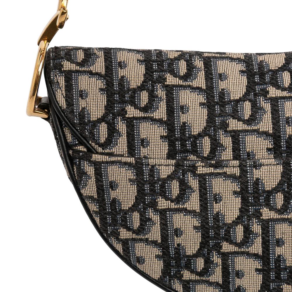 Christian Dior B Dior Blue Navy Canvas Fabric Mini Oblique Saddle Bag Italy