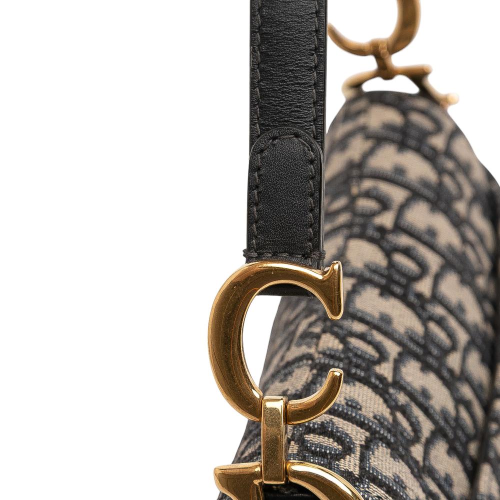 Christian Dior B Dior Blue Navy Canvas Fabric Mini Oblique Saddle Bag Italy