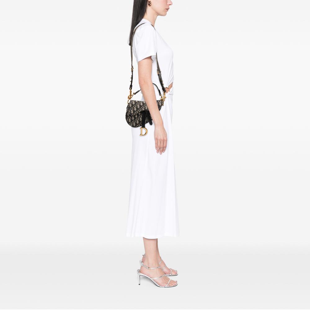 Christian Dior B Dior Blue Navy Canvas Fabric Mini Oblique Saddle Bag Italy