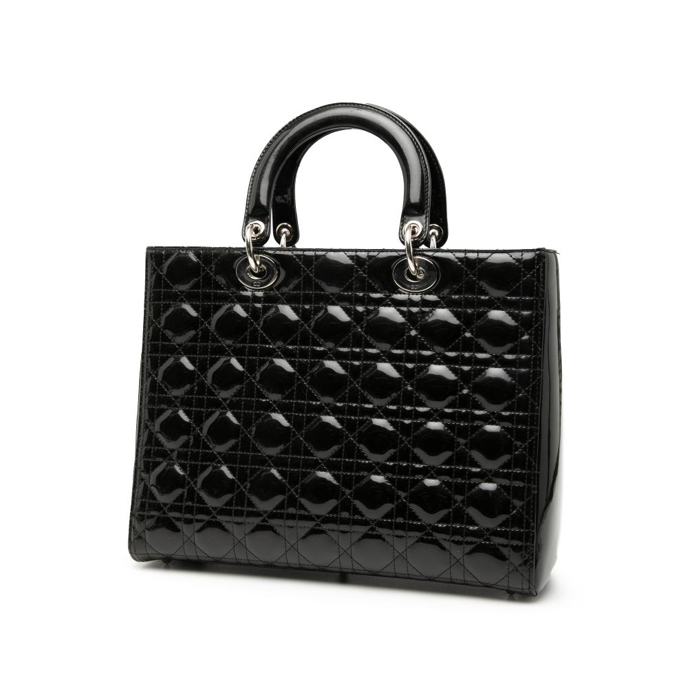 Christian Dior B Dior Black Patent Leather Leather Large Patent Cannage Lady Dior Italy