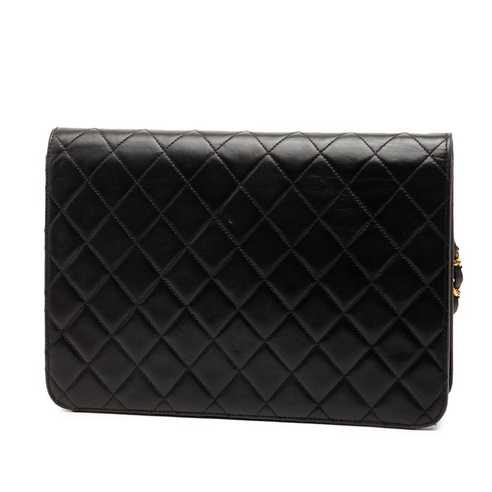 Chanel B Chanel Black Lambskin Leather Leather Medium CC Quilted Lambskin Single Flap France