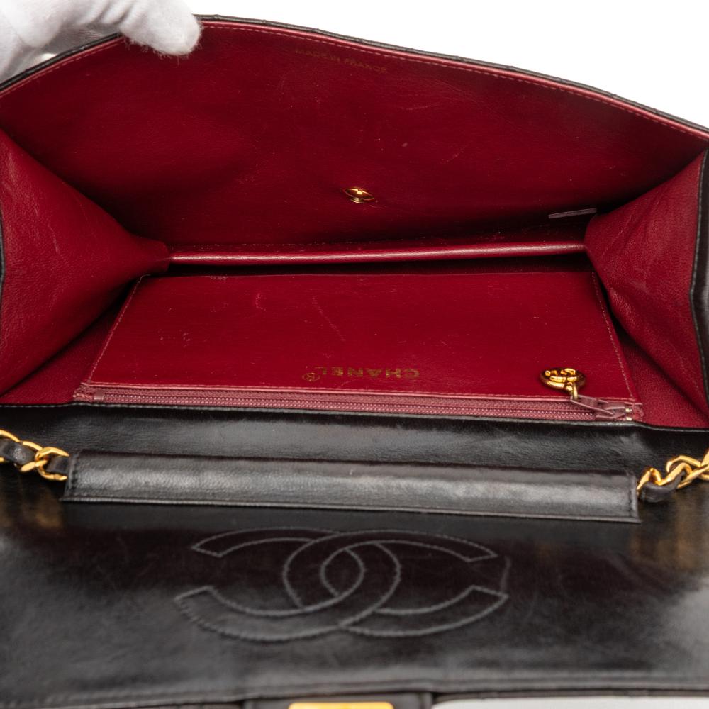 Chanel B Chanel Black Lambskin Leather Leather Medium CC Quilted Lambskin Single Flap France